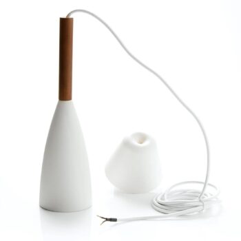 Závesná lampa Pure s dreveným prvkom, biela