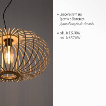 Závesná lampa Racoon s dreveným tienidlom