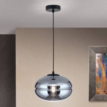 Závesná lampa Richard, kov čierna, sklo dymové