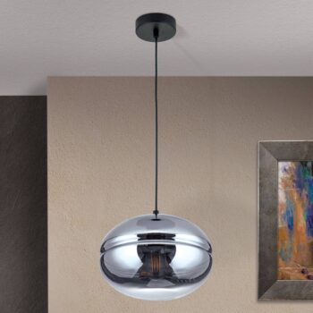 Závesná lampa Richard, kov čierna, sklo dymové