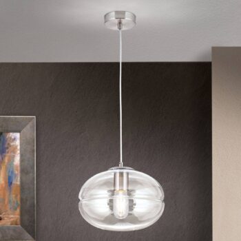 Závesná lampa Richard, kov nikel, sklo číre