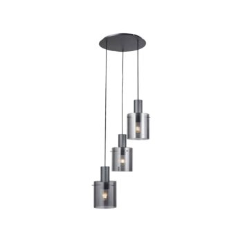 Závesná lampa Riffelini, Ø 48 cm, dymovo sivá, sklo, 3 svetlá.