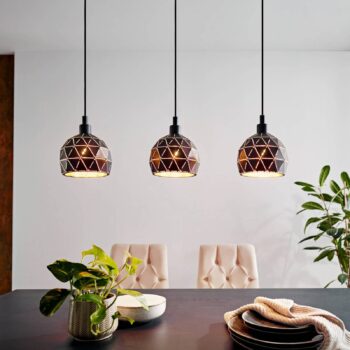 Závesná lampa Roccaforte, čierna/zlatá, kov, dĺžka 75 cm, E14