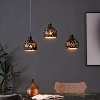 Závesná lampa Roccaforte, čierna/zlatá, kov, dĺžka 75 cm, E14