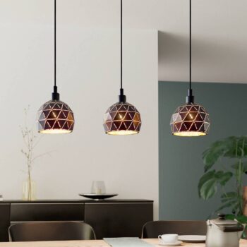 Závesná lampa Roccaforte, čierna/zlatá, kov, dĺžka 75 cm, E14