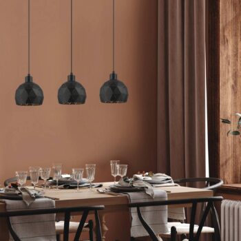 Závesná lampa Roccaforte, čierna/zlatá, kov, dĺžka 75 cm, E14