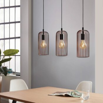 Závesná lampa Roccamena, čierna/medená farba, dĺžka 71 cm