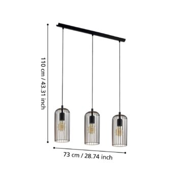 Závesná lampa Roccamena, čierna/medená farba, dĺžka 71 cm