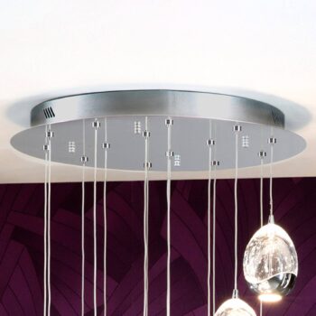 Závesná lampa Rocio, 14-pl. ovl. aplikáciou, chróm