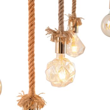 Závesná lampa Rope, 5-plameňová, z dreva a juty