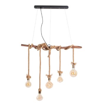 Závesná lampa Rope, 5-plameňová, z dreva a juty