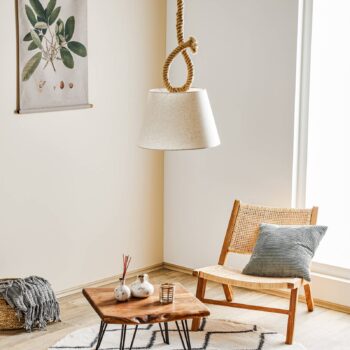Závesná lampa Rope prírodné lano textilné tienidlo