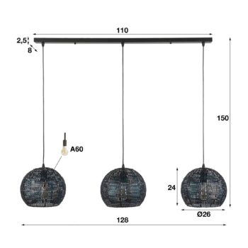 Závesná lampa Setengah 3-pl., tienidlá okrúhle