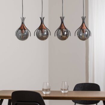Závesná lampa Sinka dymovo sivá/starožitná zlatá 80 cm sklo/kov 4flg.