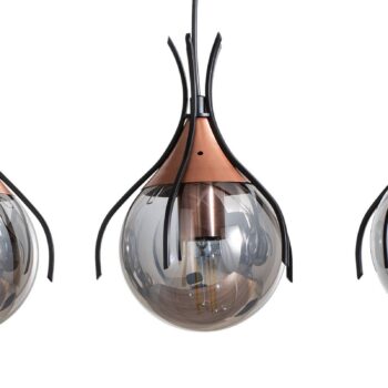 Závesná lampa Sinka dymovo sivá/starožitná zlatá 80 cm sklo/kov 4flg.