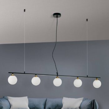 Závesná lampa Snowwhite, 5-plameňová, čierna