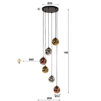 Závesná lampa Stellar, zlatá/strieborná/medená, Ø 50 cm, sklo 6 svetiel.