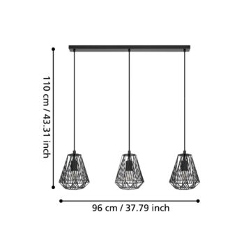 Závesná lampa Stype, čierna, dĺžka 96 cm, oceľ, 3 svetlá.