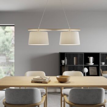 Závesná lampa Švédsko, starožitná biela/biela, textil, drevo, 2 svetlá