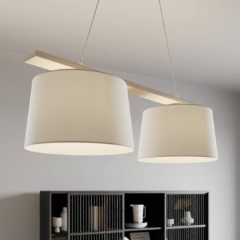 Závesná lampa Švédsko, starožitná biela/biela, textil, drevo, 2 svetlá