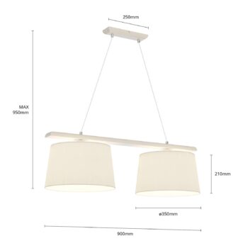 Závesná lampa Švédsko, starožitná biela/biela, textil, drevo, 2 svetlá