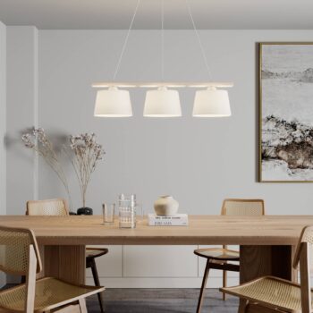 Závesná lampa Švédsko, starožitná biela/biela, textil, drevo, 3 svetlá