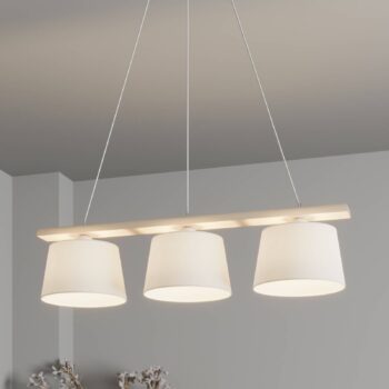 Závesná lampa Švédsko, starožitná biela/biela, textil, drevo, 3 svetlá