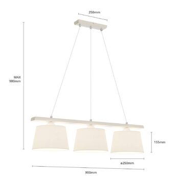 Závesná lampa Švédsko, starožitná biela/biela, textil, drevo, 3 svetlá