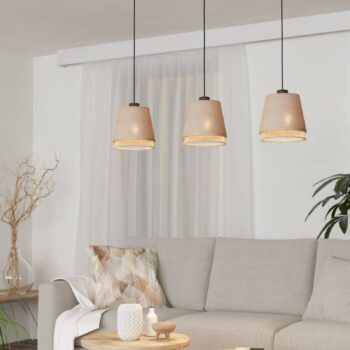 Závesná lampa Tabley, čierna/prírodná farba, 89 cm, látka, 3 svetlá.