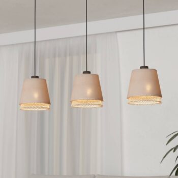Závesná lampa Tabley, čierna/prírodná farba, 89 cm, látka, 3 svetlá.