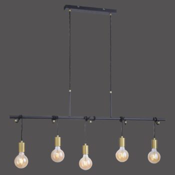 Závesná lampa Tamara, 5-plameňová, mosadz/čierna