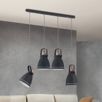 Závesná lampa Theke z kovu, 4-plameňová