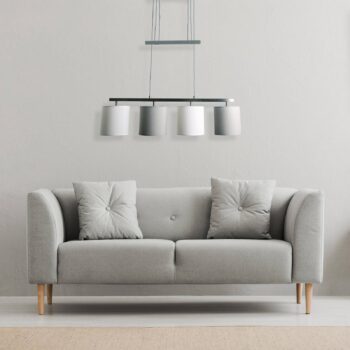 Závesná lampa Tilde, textilné, 4-pl., sivá/biela