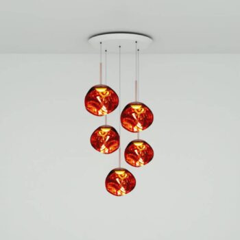 Závesná lampa Tom Dixon Melt Mini Round, meď, 73 cm, 5 svetiel.