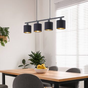 Závesná lampa Tommy, čierna/zlatá, dĺžka 75 cm, 4 svetlá, látka