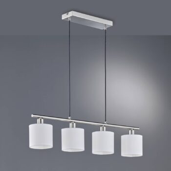 Závesná lampa Tommy, nikel/biela, dĺžka 75 cm, 4 svetlá, látka