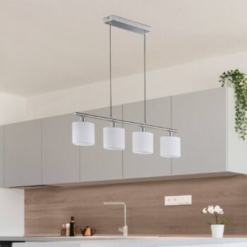 Závesná lampa Tommy, nikel/biela, dĺžka 75 cm, 4 svetlá, látka