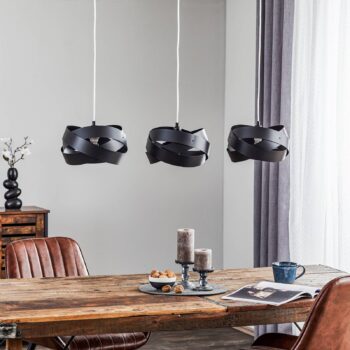 Závesná lampa Tornado, 3-plameňová, čierna