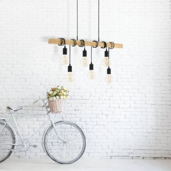 Závesná lampa Townshend s drevom šesť-plameňová