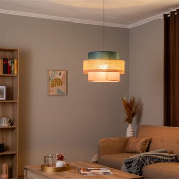 Závesná lampa Trio, jutové tienidlo, benzínová/prírodná hnedá/oranžová Ø