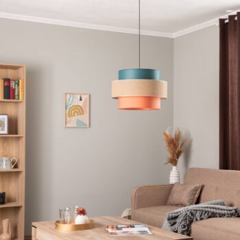 Závesná lampa Trio, jutové tienidlo, benzínová/prírodná hnedá/oranžová Ø