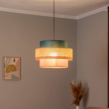 Závesná lampa Trio, jutové tienidlo, benzínová/prírodná hnedá/oranžová Ø