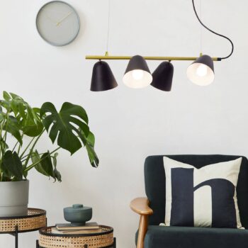 Závesná lampa Triton, čierna a zlatá, 4-plameňová