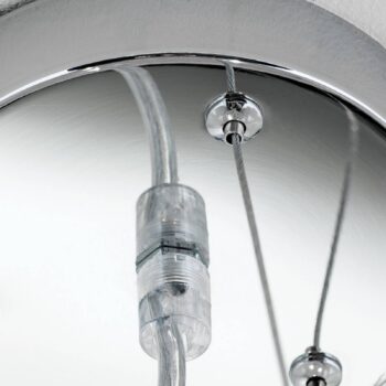 Závesná lampa Ufo so sivým látkovým tienidlom