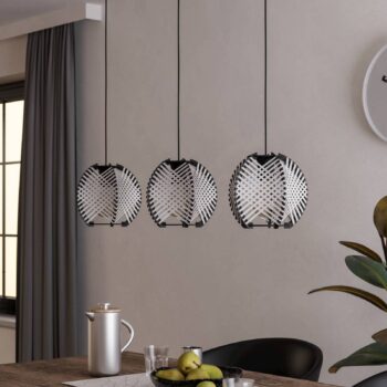 Závesná lampa Waverton, čierna/biela, dĺžka 92 cm, oceľ/látka