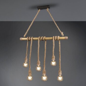 Závesná lampa Wilma z bambusu, šesť-plameňová