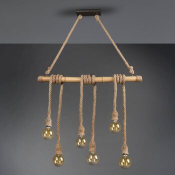 Závesná lampa Wilma z bambusu, šesť-plameňová