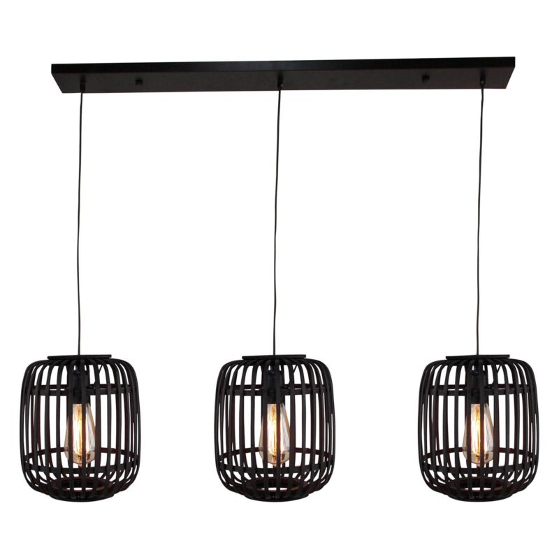 Závesná lampa Woodrow 3 klietkové tienidlá bambus Závesná lampa Woodrow 3 klietkové tienidlá bambus