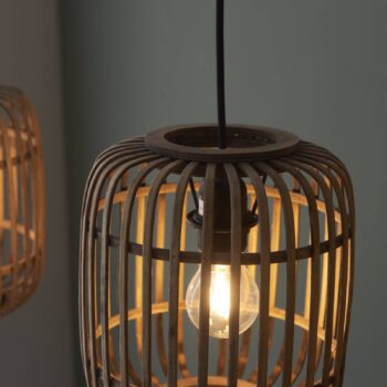 Závesná lampa Woodrow, dĺžka 105 cm, svetlé drevo, 3 svetlá, bambus