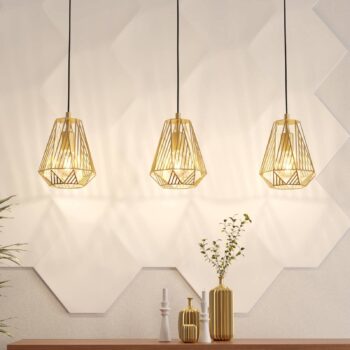 Závesná lampa typu Stype, zlatá farba, dĺžka 96 cm, oceľ, 3 svetlá.